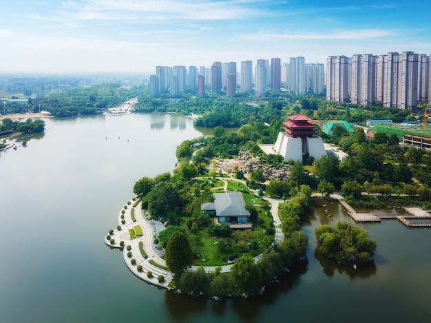 Fotografía aérea del paisaje de la ciudad de Zaozhuang en China