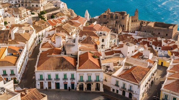 Foto fotografía aérea del paisaje urbano de polignano, una ciudad en la región de puglia, italia