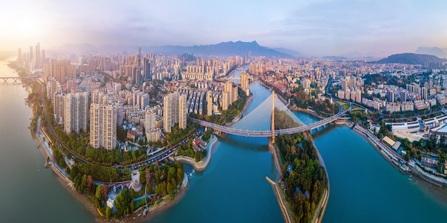 Fotografía aérea del panorama del paisaje de la ciudad de Fuzhou