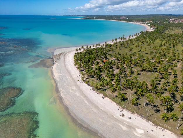 Fotografía aérea de la playa de Ipioca en el noreste de Alagoas, Brasil