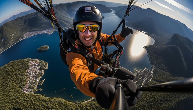 Foto fotografía aérea profesional con parapente