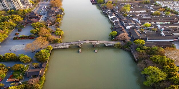 Foto fotografía aérea del puente gongchen a ambos lados del canal de hangzhouxaxa