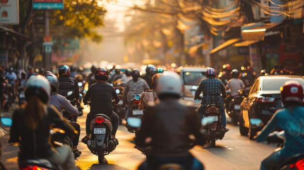 Foto fotografía aérea que captura el caos de una carretera congestionada llena de motocicletas en asia