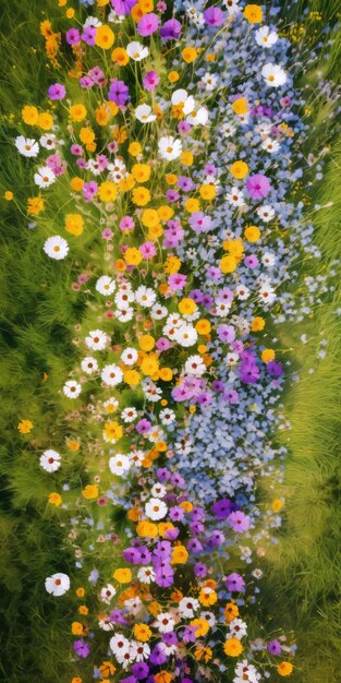 Foto fotografía aérea tranquila flores silvestres vibrantes en un prado sin fin