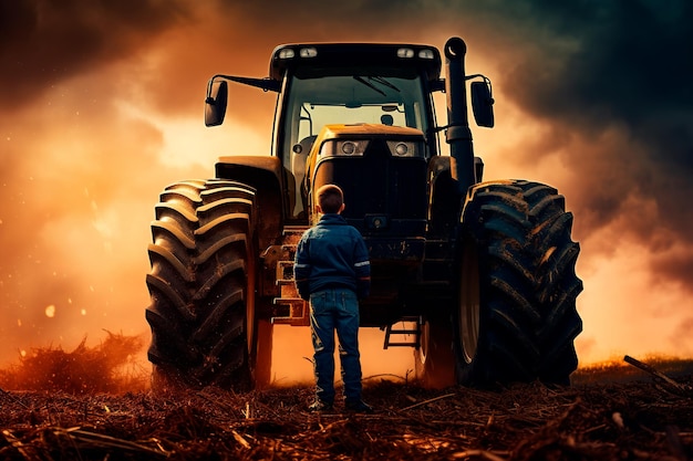 fotografia agrícola com trator no campo