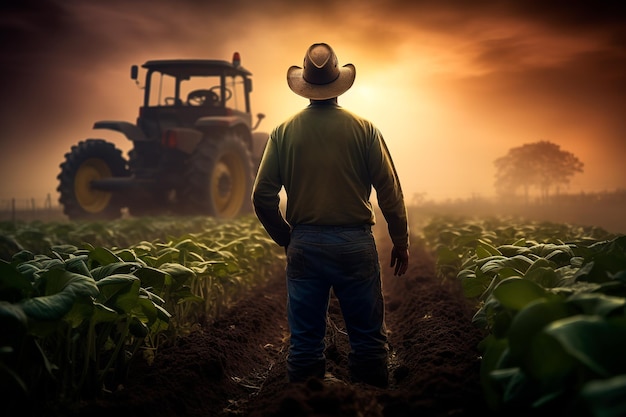 Fotografía agrícola con tractor en el campo.