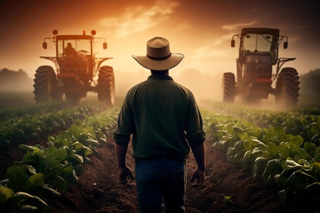 Fotografía agrícola con tractor en el campo.