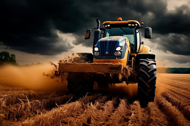 Fotografía agrícola con tractor en el campo.