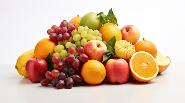 Fotografía de alimentos diferentes frutas fondo blanco aislado