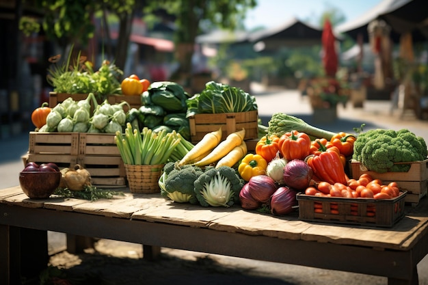 Fotografía de alimentos frescos en los mercados de agricultores locales