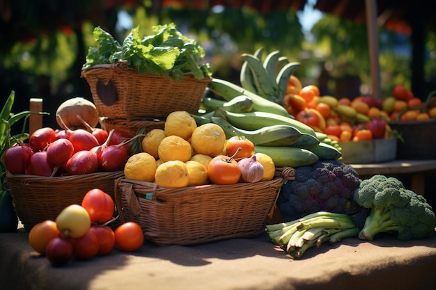 Fotografía de alimentos frescos en los mercados locales de agricultores orgánicos