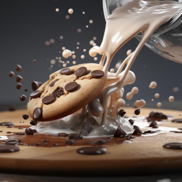 Fotografía de alimentos leche salpicadura chocolate líquido cocinar generativo ai