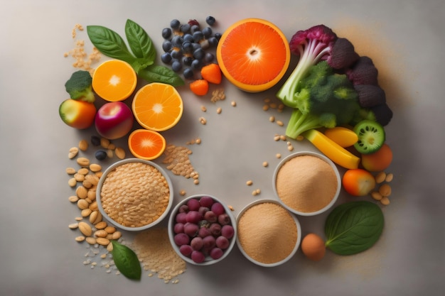 Foto fotografía de alimentos saludables comida limpia frutas frescas verduras coloridas semillas superalimentos cereales