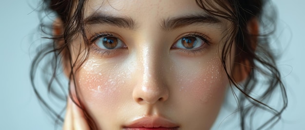 Fotografía de alta calidad del concepto de cuidado de la piel y cosméticos con espacio de texto Retrato de una chica asiática con belleza natural y piel facial saludable