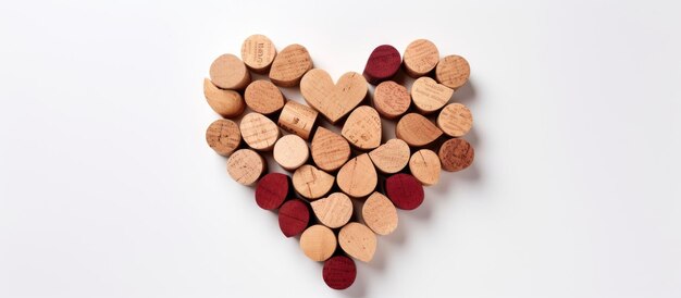 Foto una fotografía de alta calidad que muestra un corazón hecho de corchos de vino sobre un fondo blanco tomado de