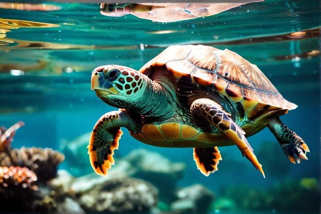 Foto fotografía de alta calidad de un tutle en el agua con bokeh detallado.