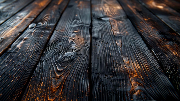 Fotografía de alta resolución de Charred Elegance de pisos de madera quemada con estilo industrial pero elegante