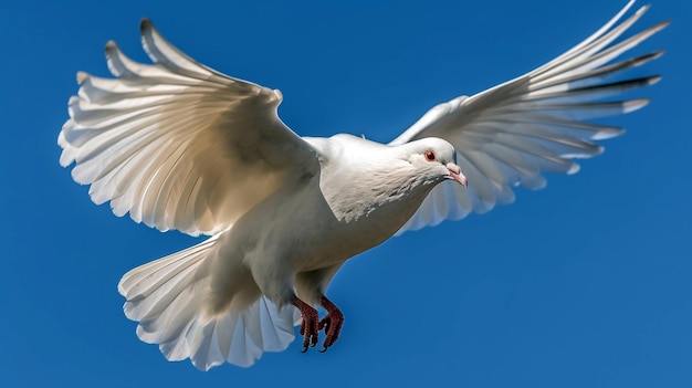 Una fotografía de alta resolución de una paloma blanca en vuelo IA generativa