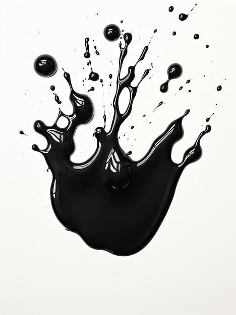 Fotografia amostras de tinta preta em fundo branco mancha redemoinho e bolhas de tinta
