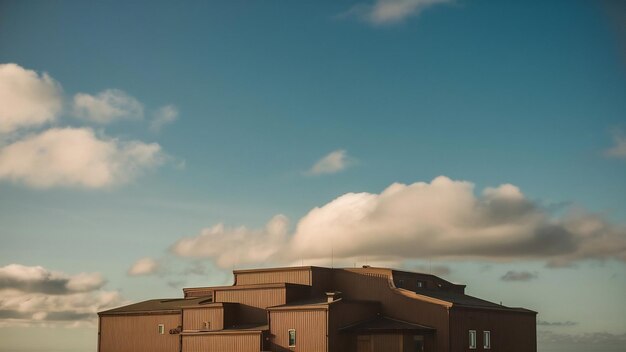 Fotografía amplia de un edificio marrón bajo nubes blancas y cielo azul durante el día