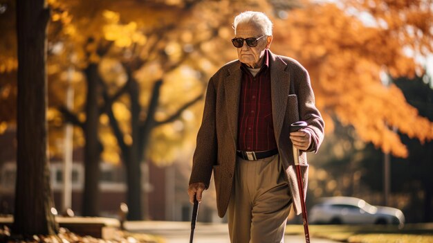 Fotografía de un anciano con un bastón