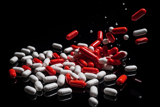 Foto fotografía en ángulo alto de pastillas rojas y blancas