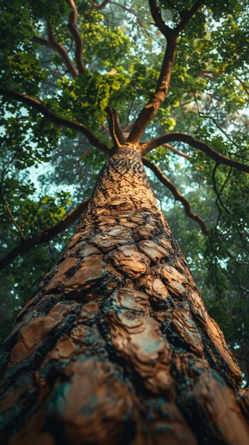 fotografía de ángulo bajo de un árbol con detalles y textura abstracta de la corteza de un árbol viejo
