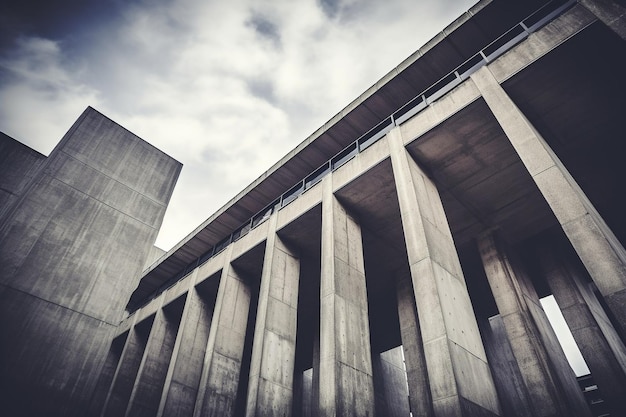 Foto fotografía en bajo ángulo de un edificio de hormigón gris que representa la arquitectura moderna