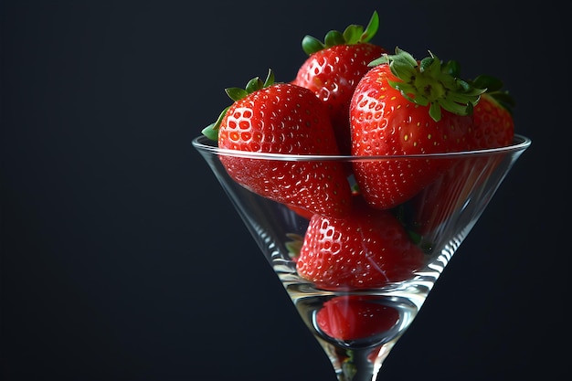 Fotografía en bajo ángulo de fresas en un vaso de Martini