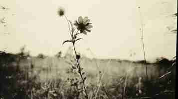 Foto fotografia antiga de flores em preto e branco num campo gramado