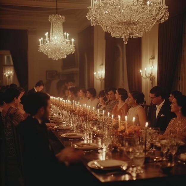 Fotografía antigua de una gran cena en un gran salón