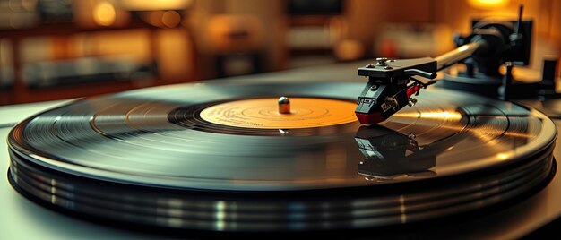 Fotografía antigua de un tocadiscos tocando un disco