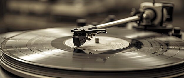 Fotografía antigua de un tocadiscos tocando un disco