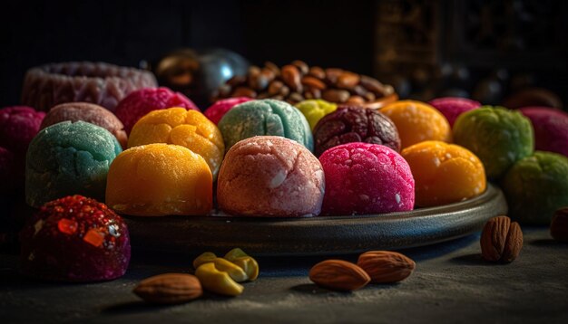 Fotografia aproximada de natureza morta de doces tradicionais do Ramadã