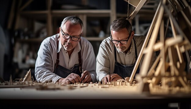 Fotografía de arquitectos trabajando en el modo arquitectónico hecho a mano