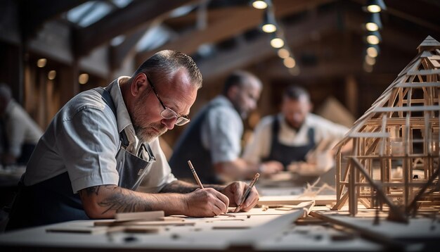 Fotografía de arquitectos trabajando en el modo arquitectónico hecho a mano