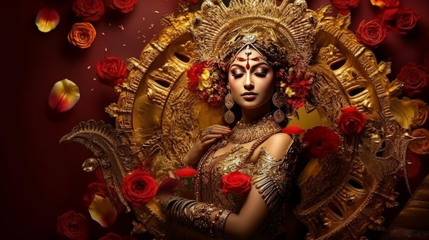 Foto fotografía artística audaz de una mujer india como la diosa durga ai generativa