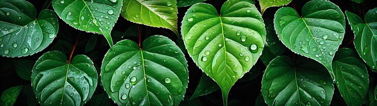 Fotografía artística de hojas con venas visibles y gotas de agua diseñadas para un fondo dinámico