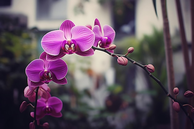 Fotografía artística de una sola orquídea en un jardín