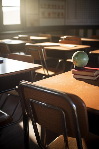 Fotografía de un aula de la escuela vacía