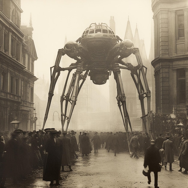 Una fotografía en blanco y negro de una araña gigante.