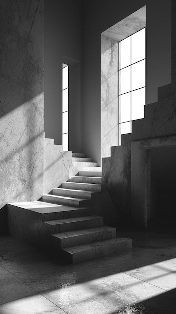 una fotografía en blanco y negro de unas escaleras