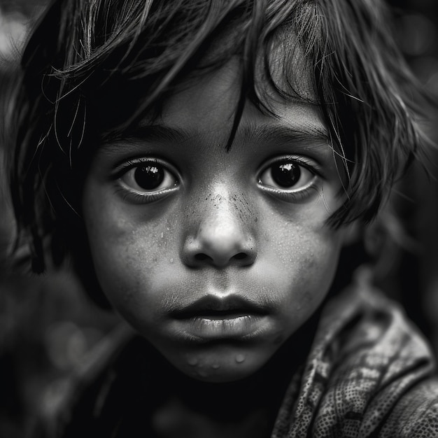 Una fotografía en blanco y negro de un niño con pecas en la cara.