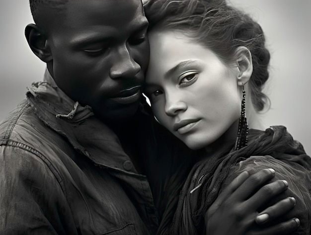 Fotografía en blanco y negro pareja abrazándose