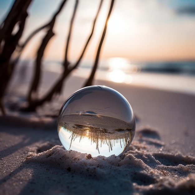 fotografía de bola de cristal de playa de arena blanca