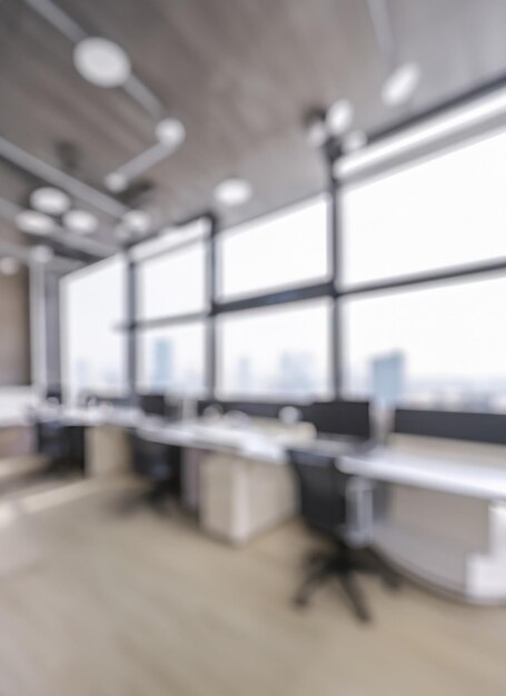 Foto fotografía borrosa de fondo de una oficina moderna vacía en el centro de la ciudad diseño interior del espacio de trabajo