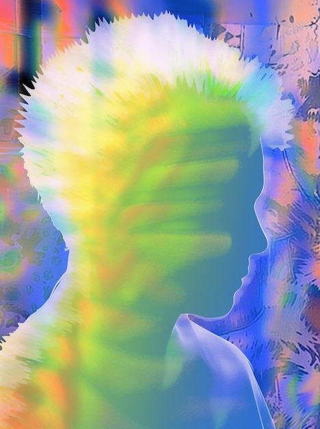 Fotografia brilhantemente colorida de uma pessoa com um moicano na cabeça generative ai