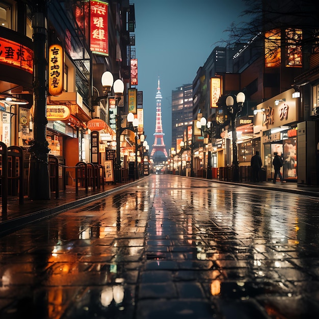 Una fotografía de una bulliciosa calle de la ciudad de tokio tomada con una larga exposición para capturar el movimiento