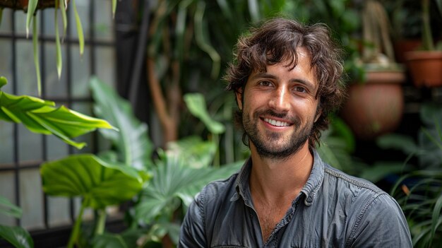 Fotografía de la cabeza de un botánico sonriente