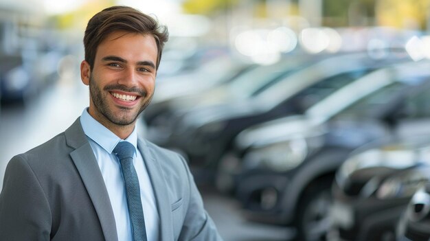 Foto fotografía de la cabeza del evaluador de vehículos sonriente